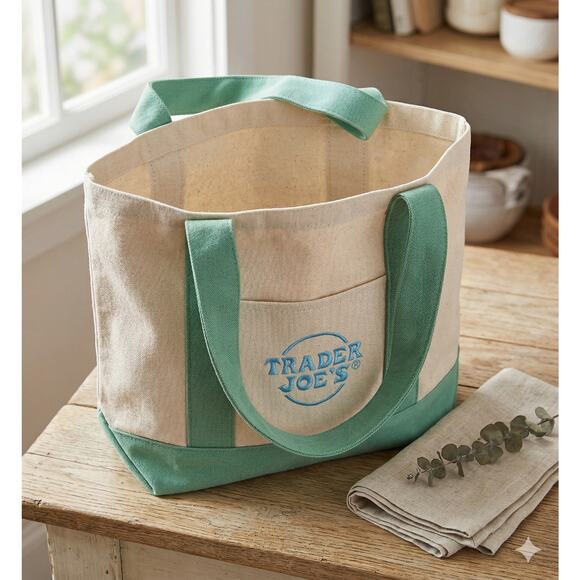Trader Joe's Handbags - Trader Joe's Mini Pastel Canvas Tote Bag Mint Green Limited Edition